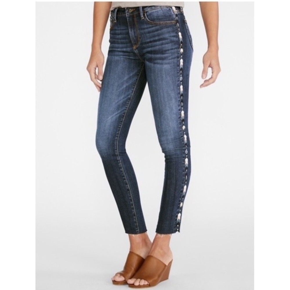 Driftwood Jackie Chevron Embroidered Jeans W 27 L 28 Boho Raw Hem